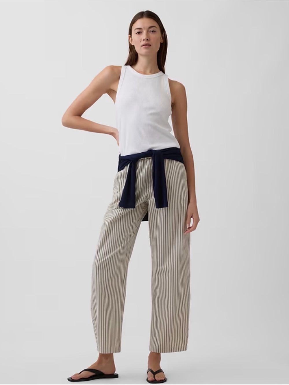 GAP Mid Rise Easy Barrel Striped Wide-Leg Pants in Beige and Navy